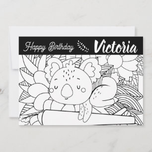 Yoga Instructor Koala Birthday Floral Coloring Feiertagskarte