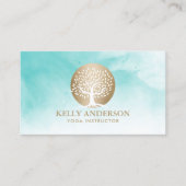 Yoga Instructor Life Coach Gold Tree Wasserfarbe Visitenkarte (Vorderseite)