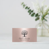 Yoga Instructor Life Coach Tree Logo Rose Gold Visitenkarte (Stehend Vorderseite)