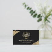 Yoga Instructor Life Tree Modern Gold Stroke Black Visitenkarte (Stehend Vorderseite)