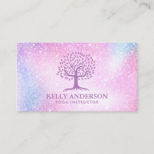 Yoga Instructor Life Tree Modern Pastel Glitzer Visitenkarte
