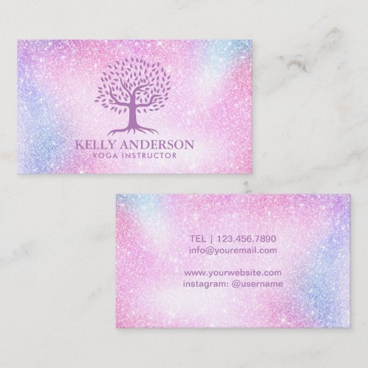 Yoga Instructor Life Tree Modern Pastel Glitzer Visitenkarte (Vorne/Hinten)