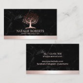 Yoga Instructor Life Tree Rose Gold Border Marmor Visitenkarte (Vorne/Hinten)