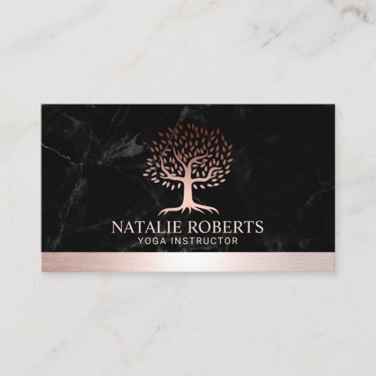Yoga Instructor Life Tree Rose Gold Border Marmor Visitenkarte (Vorderseite)