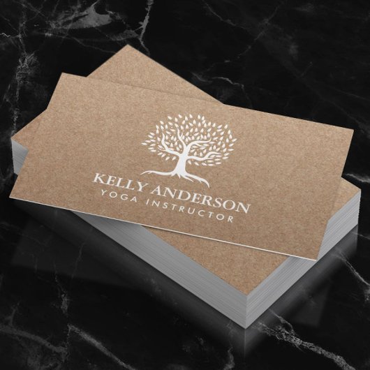 Yoga Instructor Life Tree Rustic Kraft Visitenkarte