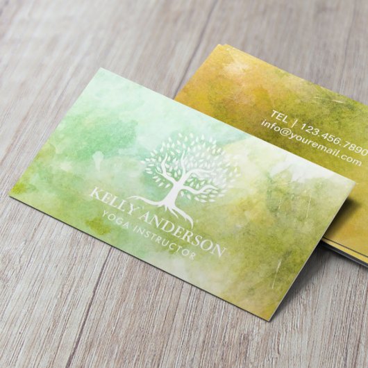 Yoga Instructor Life Tree Spring Wasserfarbe Visitenkarte