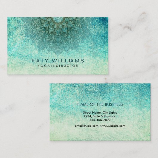 Yoga Instructor Lotus Blume Wasserfarbe Aquamarin Visitenkarte (Vorne/Hinten)