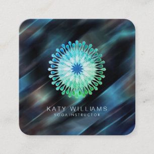 Yoga Instructor Lotus Blume Watercolor Blue Beach Quadratische Visitenkarte