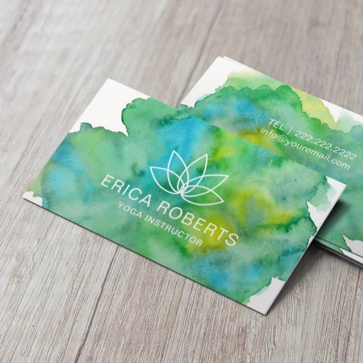 Yoga Instructor Lotus Floral Logo Wasserfarbe Visitenkarte