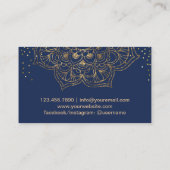 Yoga Instructor Lotus Mandala Elegant Navy & Gold Visitenkarte (Rückseite)