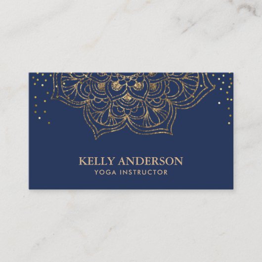Yoga Instructor Lotus Mandala Elegant Navy & Gold Visitenkarte (Vorderseite)