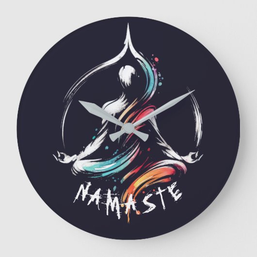 Yoga Instructor Lotus Meditation Pose Pinselstrich Große Wanduhr (Vorderseite)
