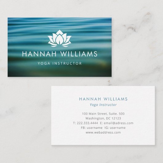 Yoga Instructor Lotus Ocean Waves Business Card Visitenkarte (Vorne/Hinten)