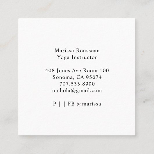 Yoga Instructor Lotus Pose Business Card Quadratische Visitenkarte (Rückseite)