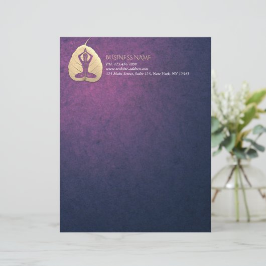 YOGA Instructor Meditation Pose Bodhi Leaf Cut Art Briefbogen (Stehend Vorderseite)