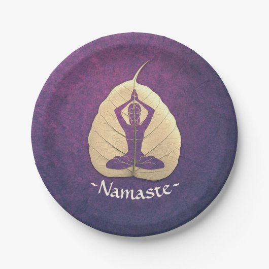 YOGA Instructor Meditation Pose Bodhi Leaf Cut Art Pappteller (Vorderseite)