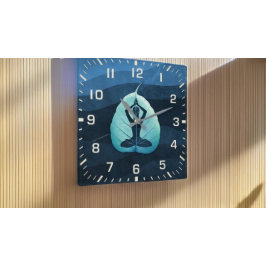 YOGA Instructor Meditation Pose Bodhi Leaf Cut Art Quadratische Wanduhr
