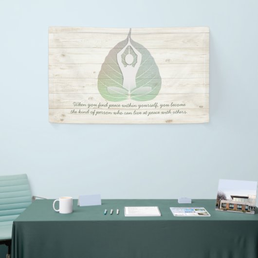 Yoga Instructor Meditation Pose Bodhi Leaf Quotes Banner (Messeveranstaltung)