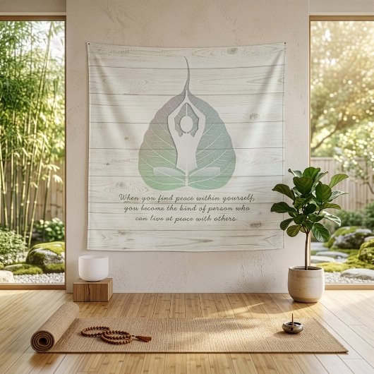 Yoga Instructor Meditation Pose Bodhi Leaf Quotes Wandteppich