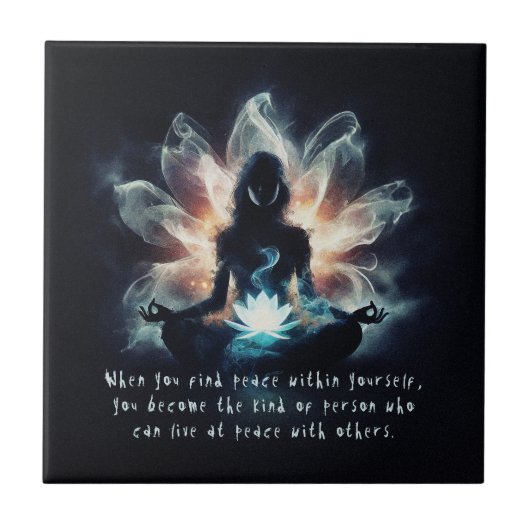 Yoga Instructor Meditation Pose Glühen Mist Lotus Fliese (Vorderseite)