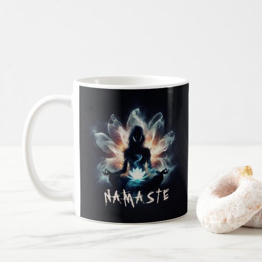 Yoga Instructor Meditation Pose Glühen Mist Lotus Kaffeetasse (Mit Donut)