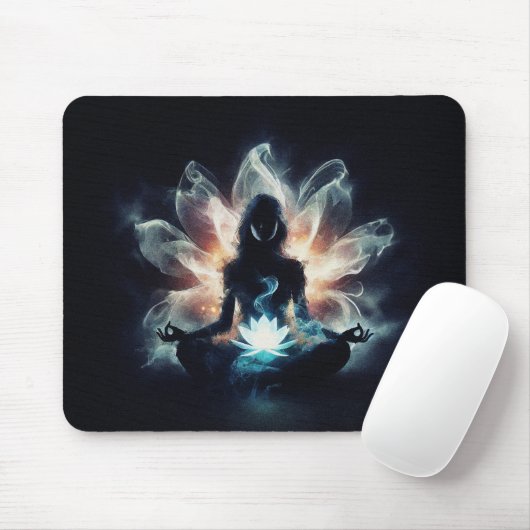 Yoga Instructor Meditation Pose Glühen Mist Lotus Mousepad (Mit Mouse)