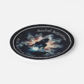 Yoga Instructor Meditation Pose Glühen Mist Lotus Pappteller (Schrägansicht)