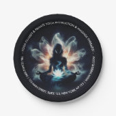 Yoga Instructor Meditation Pose Glühen Mist Lotus Pappteller (Vorderseite)