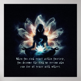 Yoga Instructor Meditation Pose Glühen Mist Lotus Poster