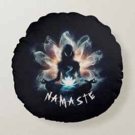 Yoga Instructor Meditation Pose Glühen Mist Lotus Rundes Kissen