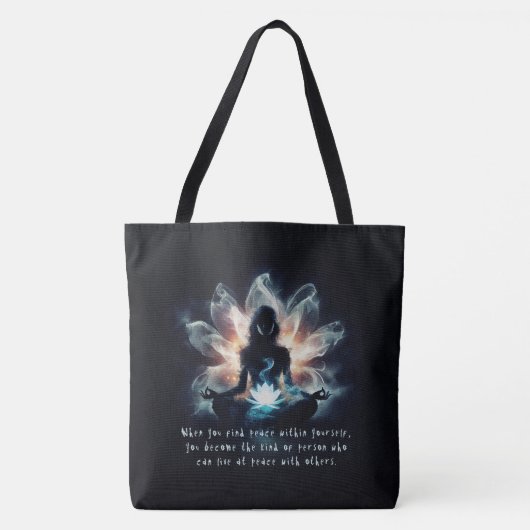 Yoga Instructor Meditation Pose Glühen Mist Lotus Tasche (Vorderseite)