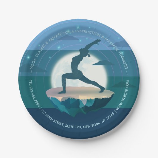 Yoga Instructor Meditation Pose Moon Flying Island Pappteller (Vorderseite)