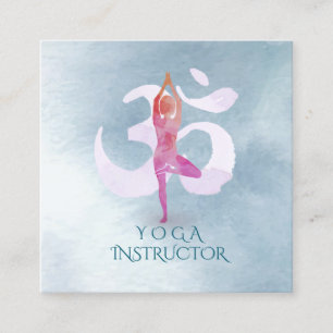 Yoga Instructor Meditation Pose Om Sign Wasserfarb Quadratische Visitenkarte