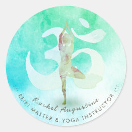 Yoga Instructor Meditation Pose Om Symboladresse Runder Aufkleber