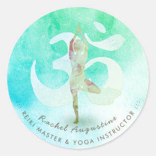 Yoga Instructor Meditation Pose Om Symboladresse Runder Aufkleber