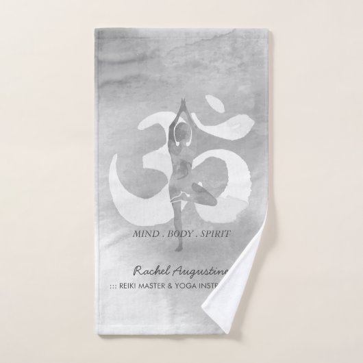 YOGA Instructor Meditation Tree Pose Om Sign Quote Badhandtuch Set (Handtuch)