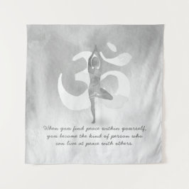 YOGA Instructor Meditation Tree Pose Om Sign Quote Wandteppich