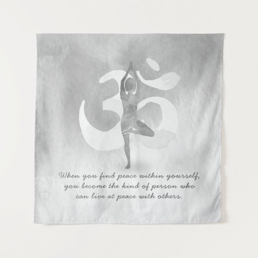 YOGA Instructor Meditation Tree Pose Om Sign Quote Wandteppich (Vorderseite)