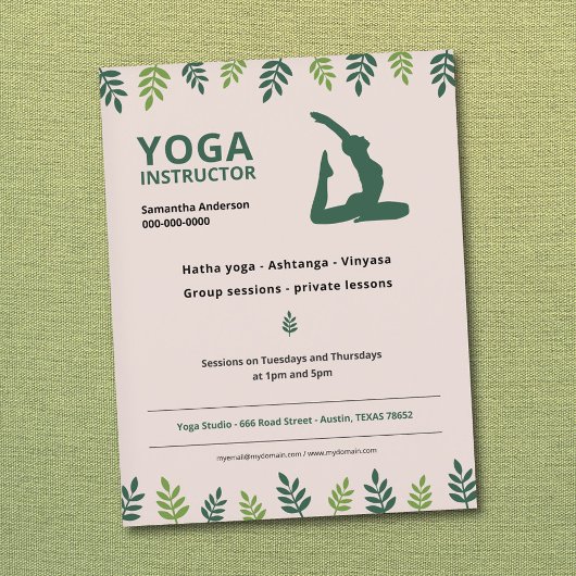Yoga Instructor mit Flyer "Green Blätter"