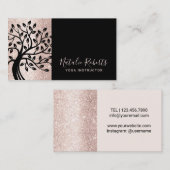 Yoga Instructor Modern Blush Pink Black Life Tree Visitenkarte (Vorne/Hinten)