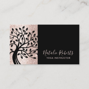 Yoga Instructor Modern Blush Pink Black Life Tree Visitenkarte