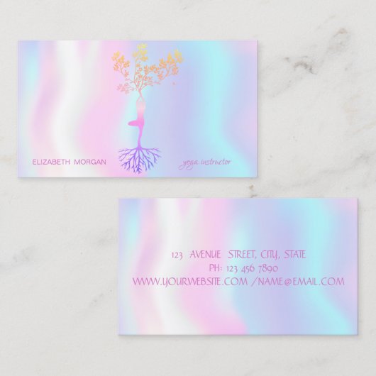Yoga Instructor, moderne Holographic Tree Silhouet Visitenkarte (Vorne/Hinten)