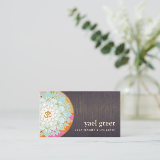 Yoga Instructor OM Symbol Lotus Mandala Art Visitenkarte (Stehend Vorderseite)