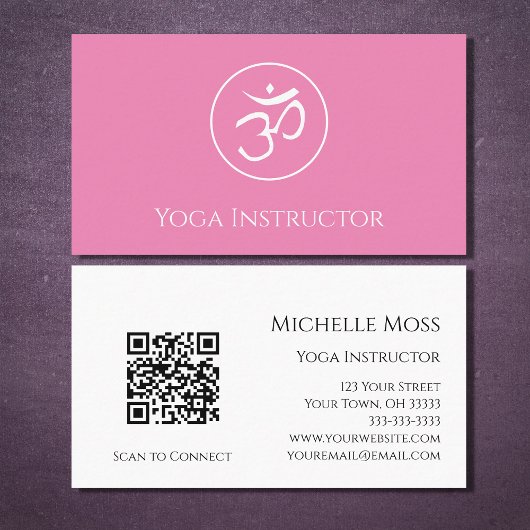 Yoga Instructor Om Symbol Simple Pink Visitenkarte