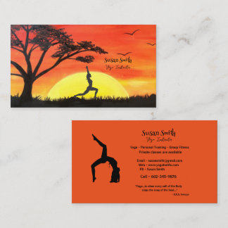 Yoga Instructor Orange Sunset Yoga Pose Visitenkarte