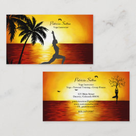 Yoga Instructor Palm Trees Ocean Sunset Silhouette Visitenkarte