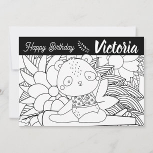Yoga Instructor Panda Birthday Floral Coloring Feiertagskarte