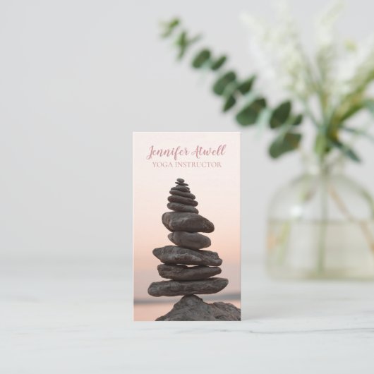 Yoga Instructor Peach Pink Zen Stones Meditation Visitenkarte (Stehend Vorderseite)