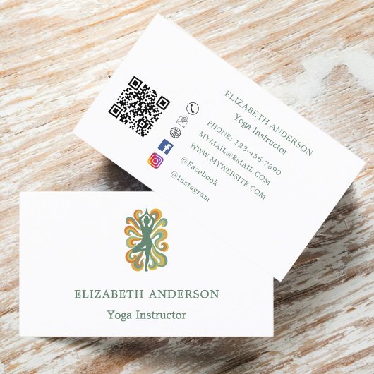 Yoga Instructor pose green retro Visitenkarte
