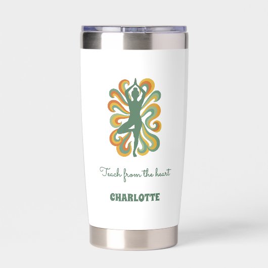Yoga instructor pose retro swirls name quote thermobecher (Rückseite)